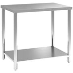 Table de travail en acier inoxydable 2 étagère, pour cuisine, garage, jardin, 90 x 60 x 86 cm, argenté