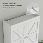 Armoire de rangement dessus des toilettes, meuble de salle de bain placard 2 portes étagère 58,5L x 23l x 170H cm blanc