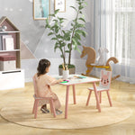 Ensemble table et chaises pour enfants, table pour enfant avec 2 chaises, motif animaux pour chambre à coucher rose