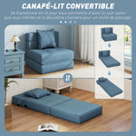 Chauffeuse canapé-lit convertible fauteuil 1 place avec 1 coussin déhoussable, tissu bleu foncé