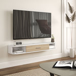 Meuble TV mural banc TV jusqu'à 50 pouces avec compartiments ouverts et armoire à porte rabattable blanc