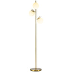 Lampadaire sur pied salon en métal avec 3 abat-jours globe blanc verre dépoli 40W Ø 27 x 169H cm doré