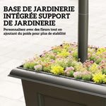 Lampadaire Extérieur sur Pied à 3 Têtes avec Bac à Fleurs, Capteur Automatique Crépuscule à L'aube, 52x52x185cm, Noir