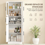 Meuble de salle de bain, meuble de rangement 6 niveaux, 6 portes dont 2 vitrées, étagères réglables, 60x30x170cm, blanc