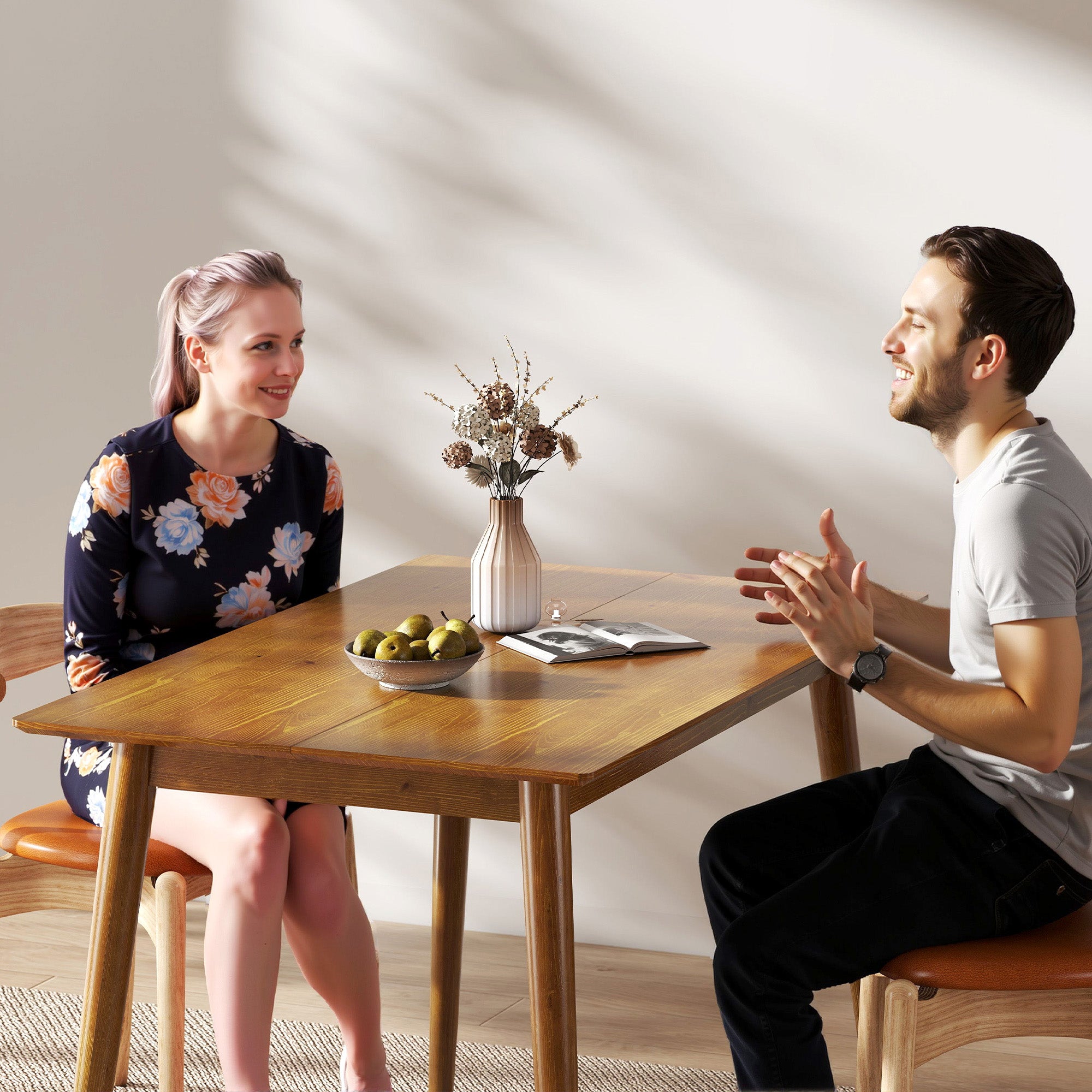Table de salle à manger design grand plateau 4-6 personnes en bois dim. 120L x 75l x 76H cm