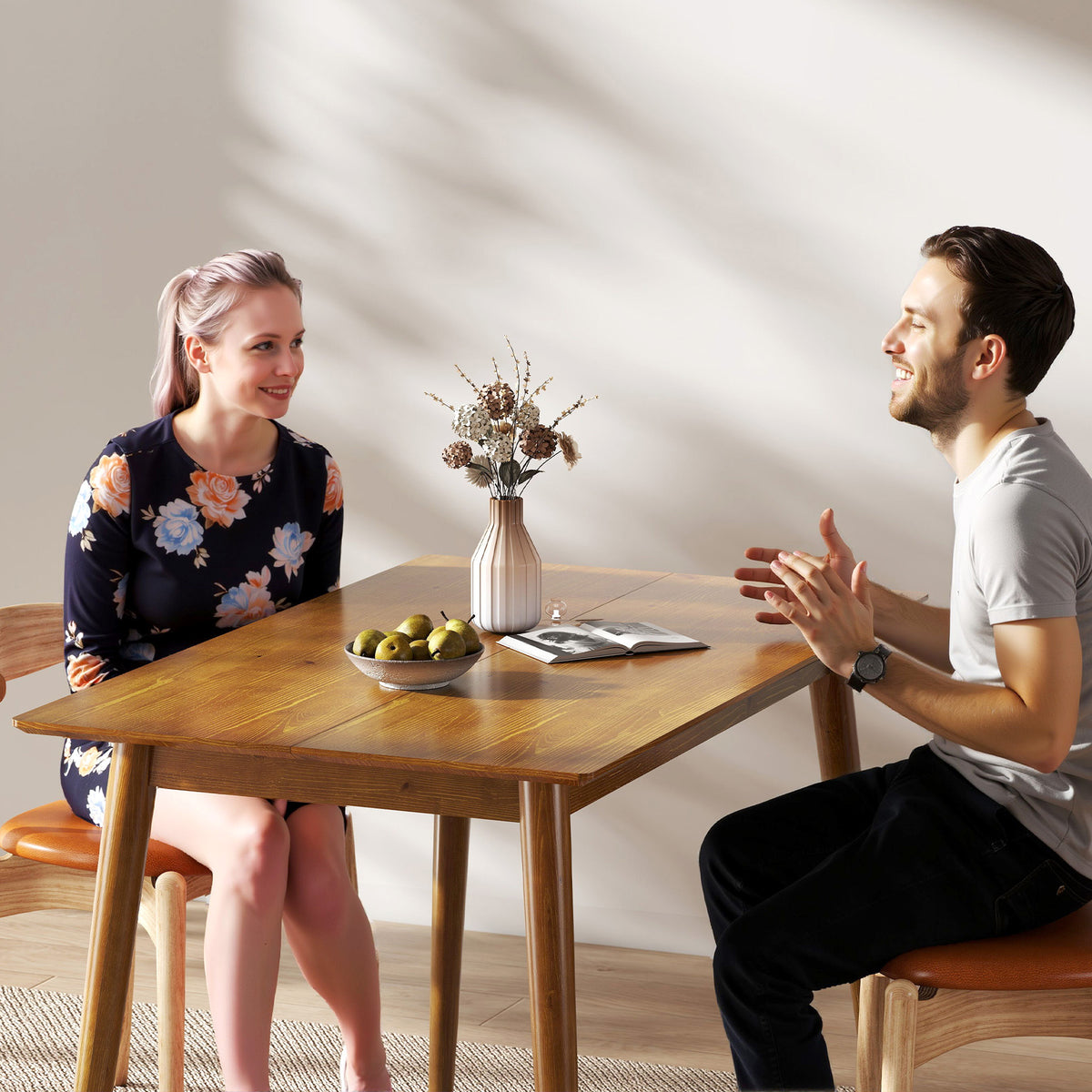 Table de salle à manger design grand plateau 4-6 personnes en bois dim. 120L x 75l x 76H cm