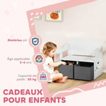 Coffre à jouet enfant 3 en 1, ensemble table et chaises avec 2 bacs en tissu amovibles, 67,5 x 46,5 x 56,7 cm, blanc