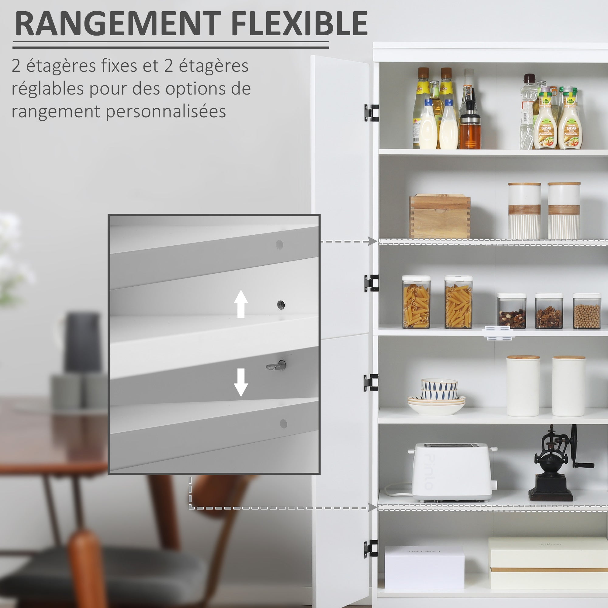 Kitchen cupboard dining room sideboard with 4 doors 6 storage shelves modern style 76 x 40 x 177 cm white