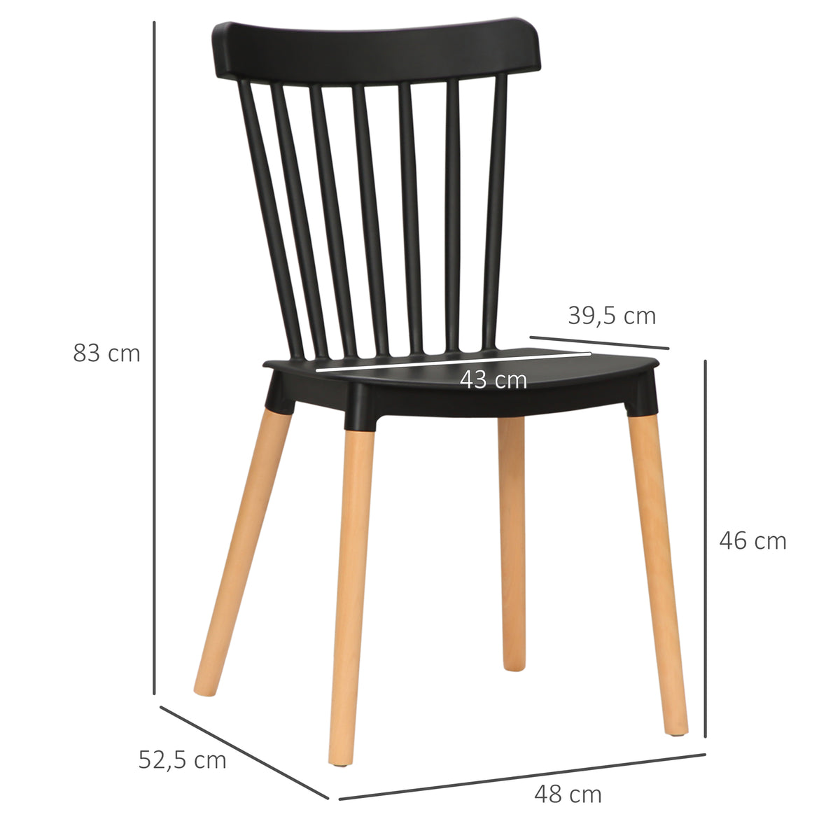 Lot de 4 chaises style scandinave dossier haut assise en polypropylène pieds en hêtre 48 x 52,5 x 83 cm noir