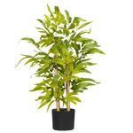 Bambou artificiel plantes artificielles hauteur 60 cm - tronc branches lichen feuilles grand réalisme pot inclus
