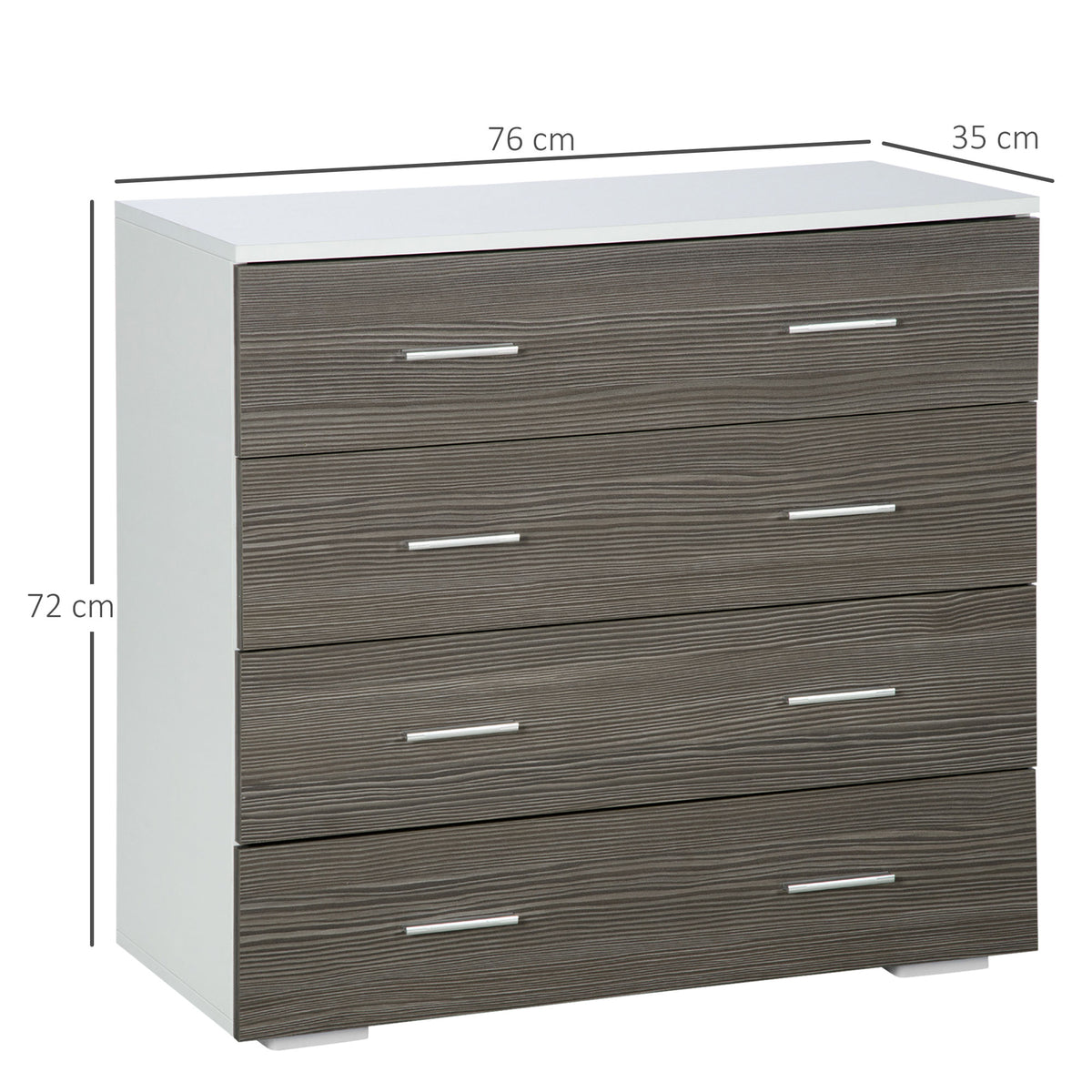 Commode meuble de rangement style contemporain 4 tiroirs 76 x 35 x 72 cm blanc et gris