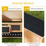 Clapier sur pied cage à lapin avec toit bitumé ouvrant 2 portes verrouillables 2 tiroirs à déjection coulissants mangeoire bois de sapin traité dim. 112L x 50l x 54H cm bois naturel et noir
