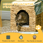 Niche pour chat 2 niveaux avec 2 coussins en jacinthe d'eau - 37,5 x 37,5 x 41,5 cm marron crème