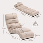Chauffeuse 1 place fauteuil convertible avec dossier et appui-tête réglables sur 5 positions, 58x119x78cm, beige