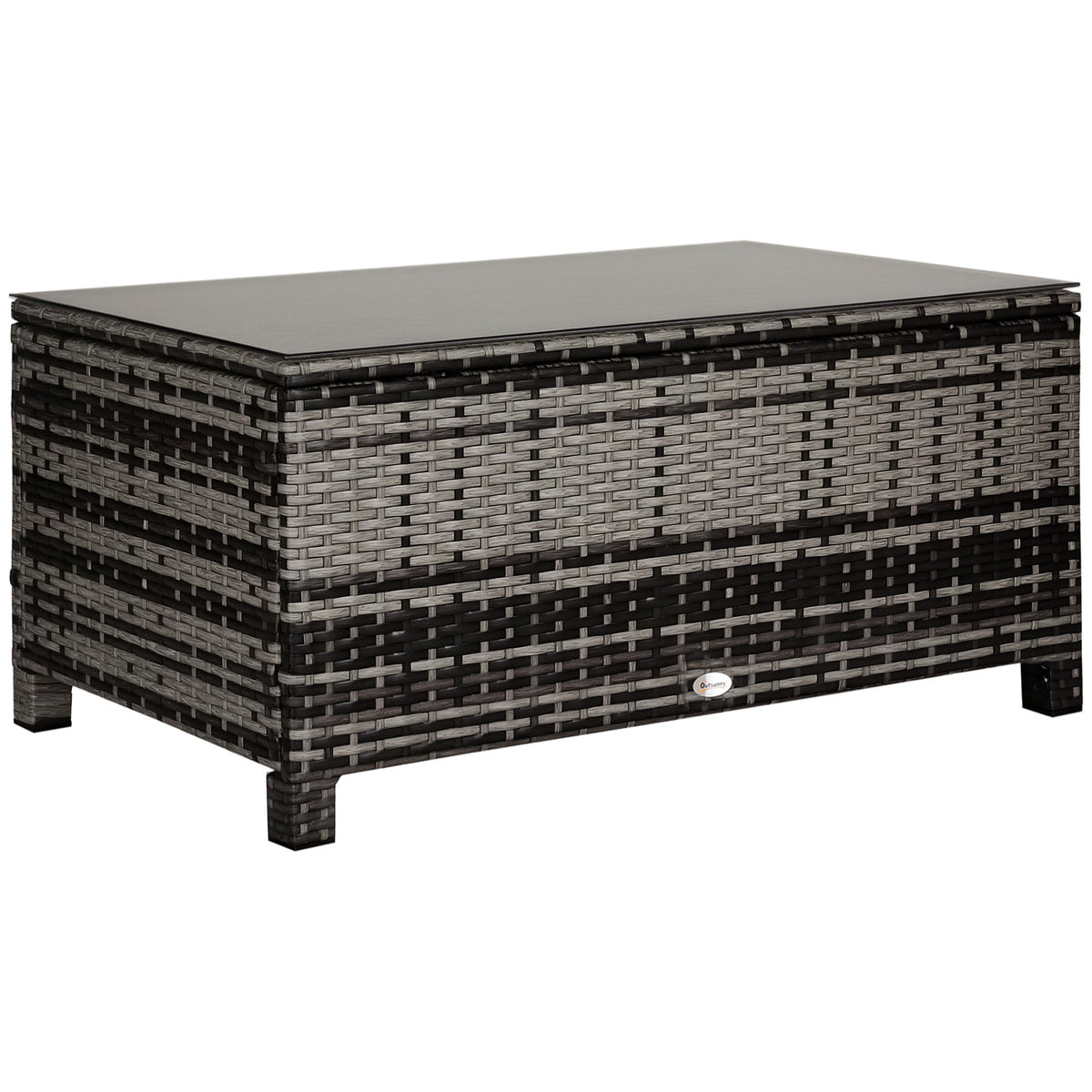 Table Basse de Jardin Plateau Verre trempé 5 mm rotin tressé 85 x 50 x 39cm Max. 70 kg gris