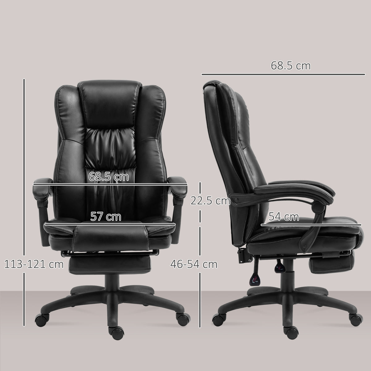 Fauteuil de bureau massant, chaise de bureau avec hauteur réglable, dossier inclinable et télécommande filaire, noir