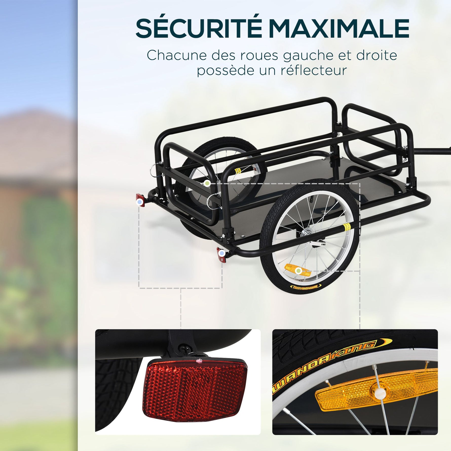 Remorque vélo remorque de transport pour vélo 70L 139L x 71,5l x 49H cm barre d'attelage universelle acier noir