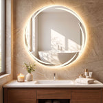 Espejo de baño redondo Ø 60 cm con LED delanteros y traseros, antivaho, altavoz Bluetooth, intensidad regulable