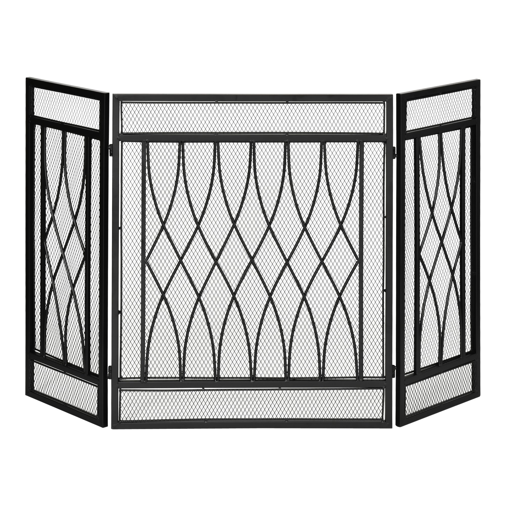 Grille de Protection pour cheminée - Pare-feu Large pour cheminée ou poêle - Pare-étincelles - barrière de sécurité - 3 Volets Pliables - métal Noir-0