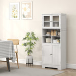 Buffet haut cuisine, armoire de cuisine, 4 portes, niches, étagères réglables, portes en verre, 60 x 30 x 145,5 cm blanc