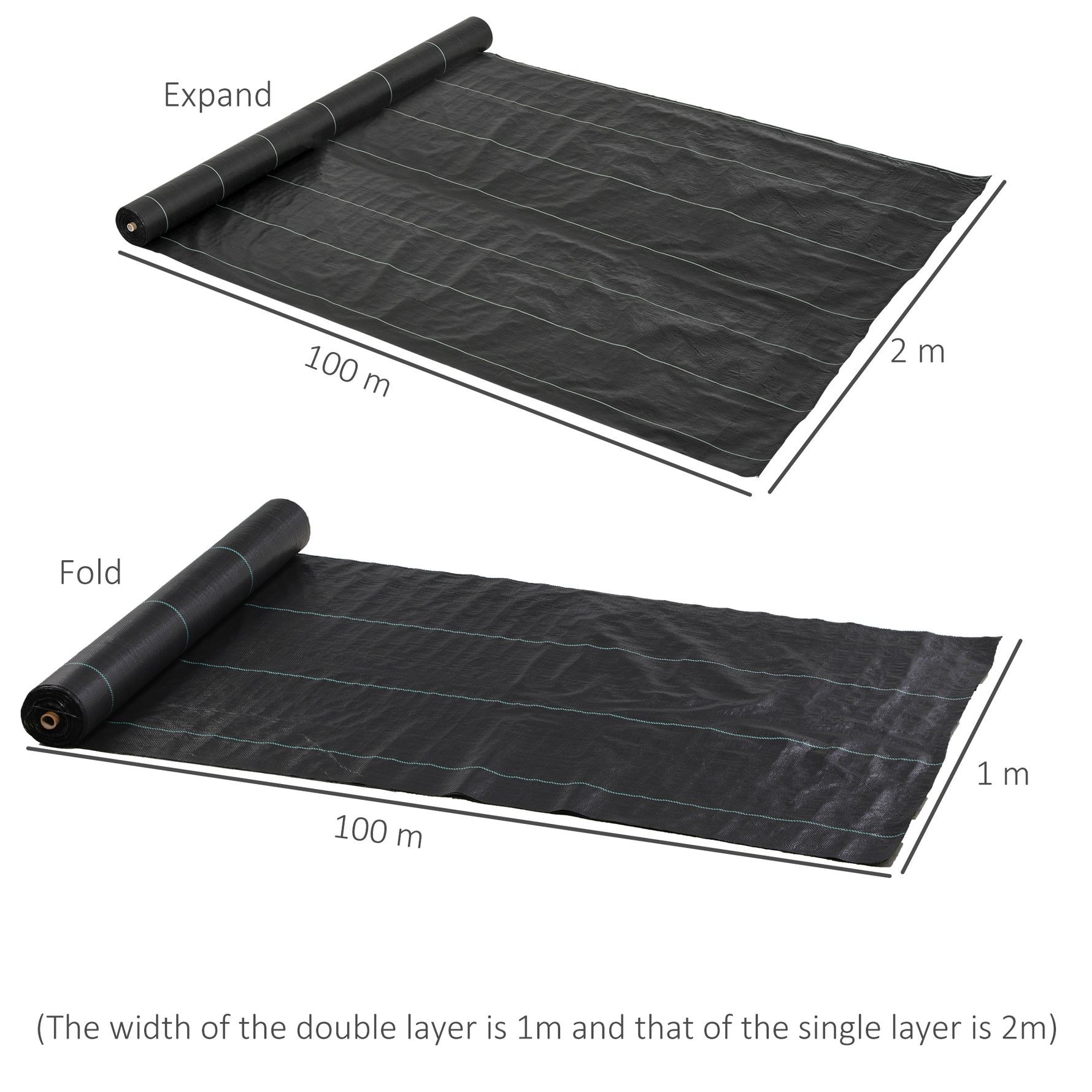 Toile de paillage géotextile de paillage contre les mauvais herbes 100 x 2 m résistant aux déchirures polypropylène noir