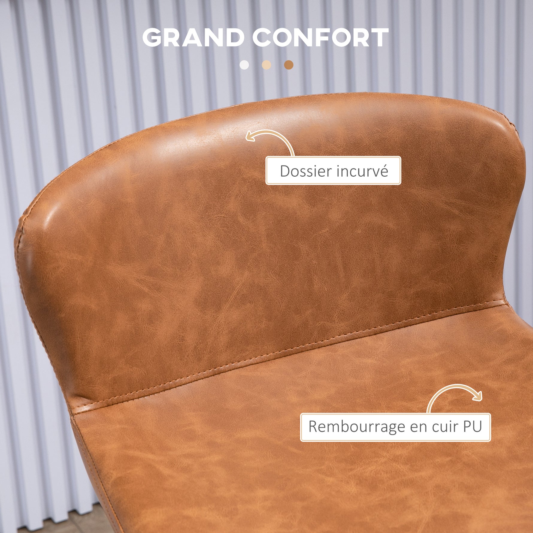 Lot de 2 tabourets de bar assise en similicuir hauteur 76 cm avec repose-pieds en acier et dossier design vintage marron
