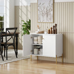 Buffet salon, meuble de rangement avec double porte cannelée, étagère réglable, pieds en acier, 80 x 39,1 x 76 cm, blanc