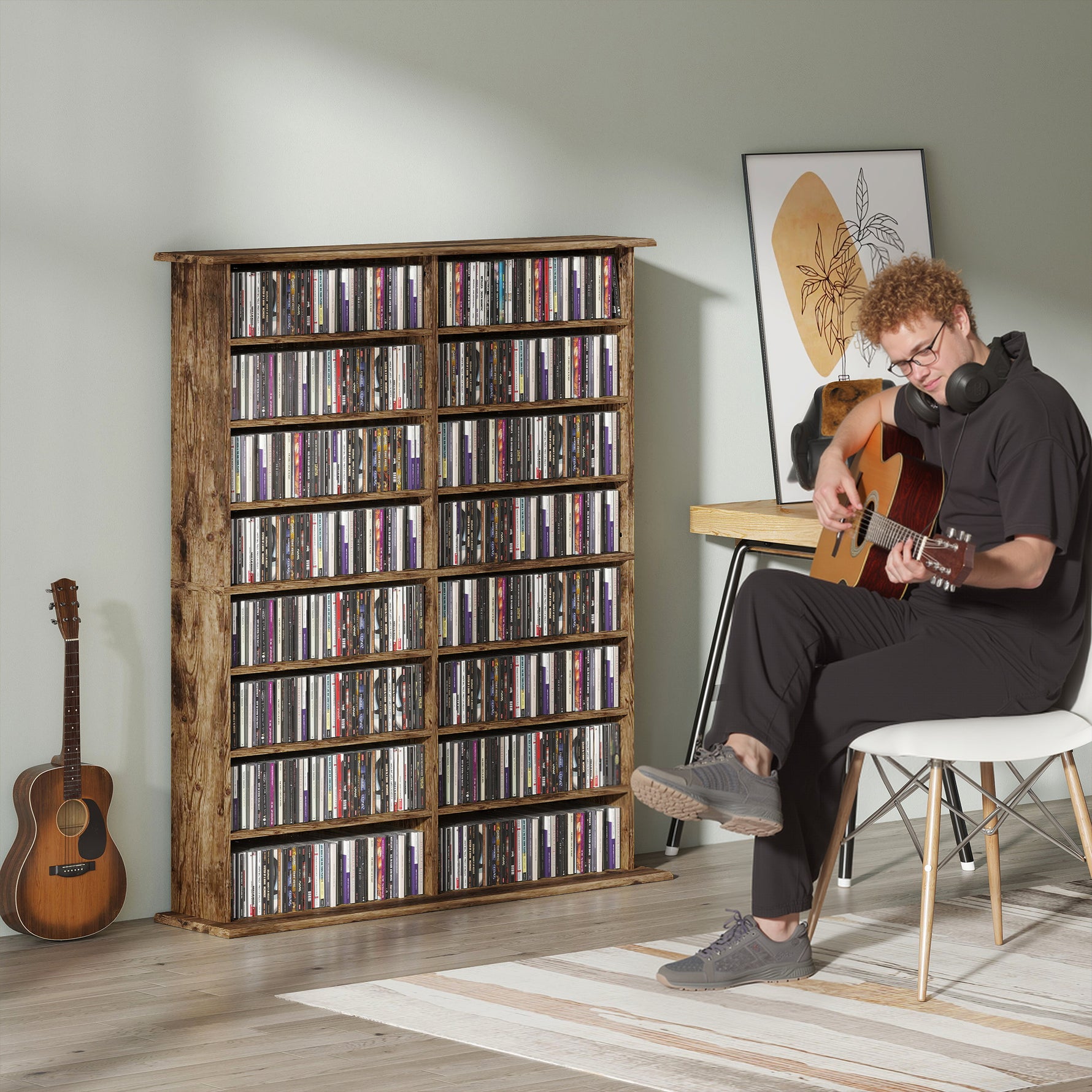 Rangements pour CD et DVD avec 16 compartiments et 12 étagères réglables capacité max. 720 CD/396 DVD et Blu-ray marron