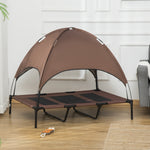 Raised dog/cat bed, UV-resistant micro-perforated Oxford fabric + parasol + carry bag included, brown/black