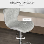 Lot de 2 Tabourets de Bar Design Contemporain Hauteur d'assise réglable 59-81 cm pivotant 360° Lin Gris