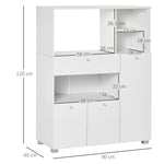 Meuble de micro-onde armoire cuisine meuble de rangement multi-rangements buffet avec 2 placards 4 niches tiroir coulissant dim. 90L x 40l x 120H cm en bois blanc