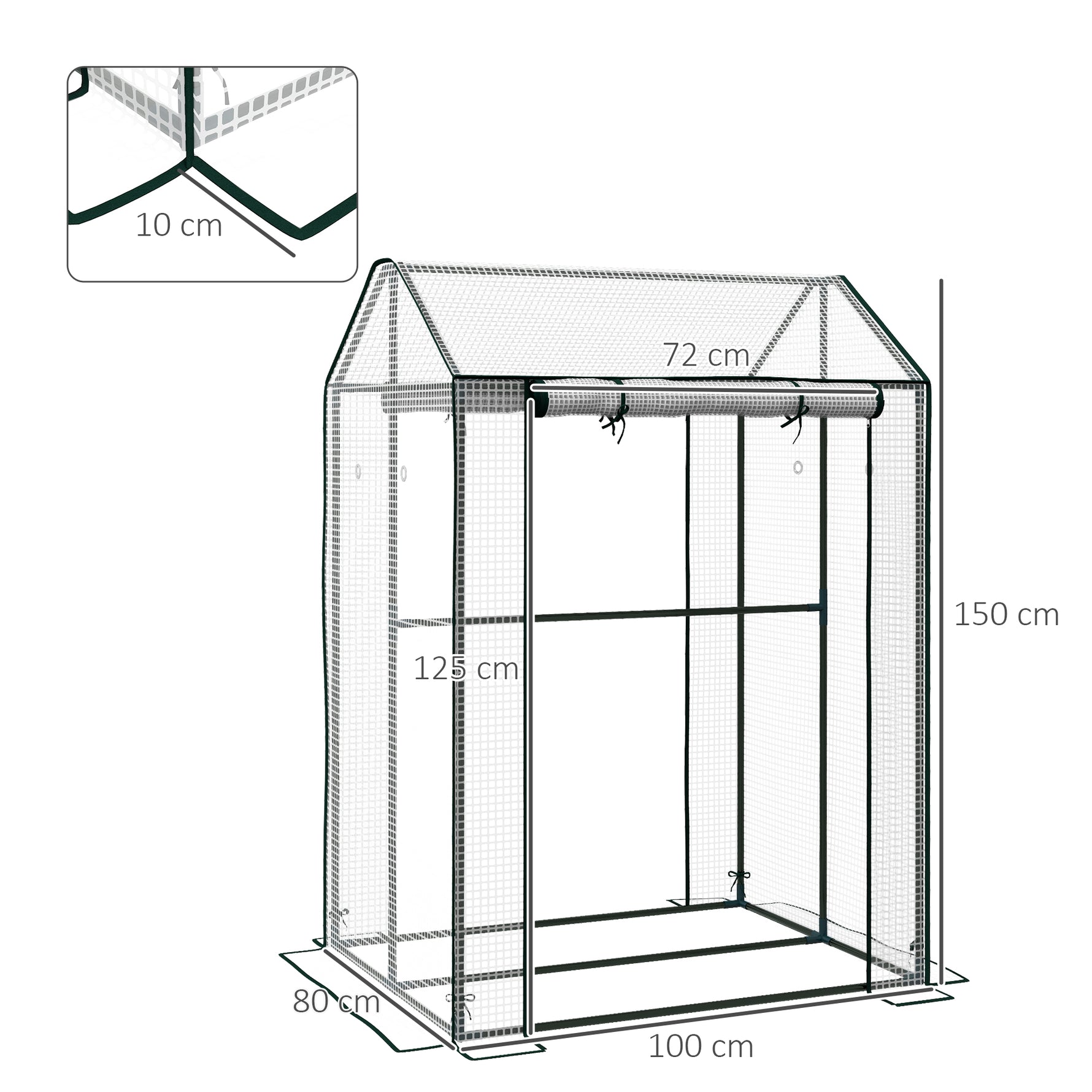 Serre de jardin avec 2 espaces et 2 portes enroulables - 0,8 m² Serre à tomates dim. 1L x 0,8l x 1,5H m, Acier et PE