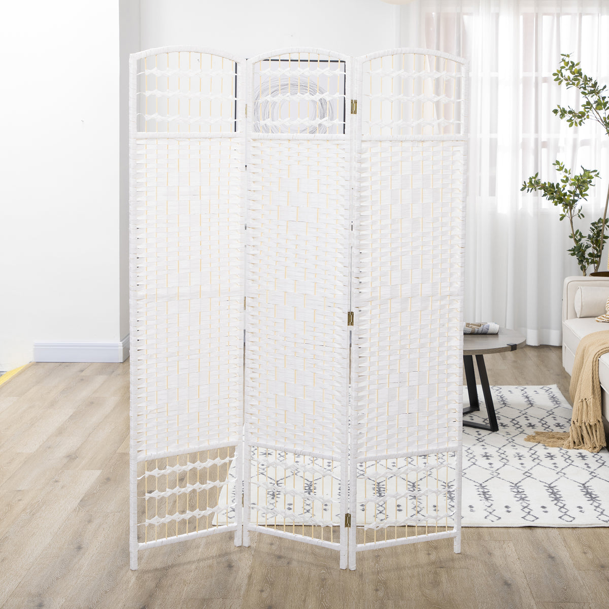 Paravent intérieur en bois séparateur de pièce cloison pliable 3 panneaux 120 x 170 cm blanc