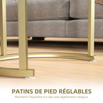 Lot de 2 tables basses tables d'appoint gigognes encastrables structure en acier et plateau verre trempé transparent or