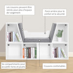 Bibliothèque banc 2 en 1 avec coussins de siège, étagère cube 6 compartiments ouverts et 2 niveaux, meuble de
