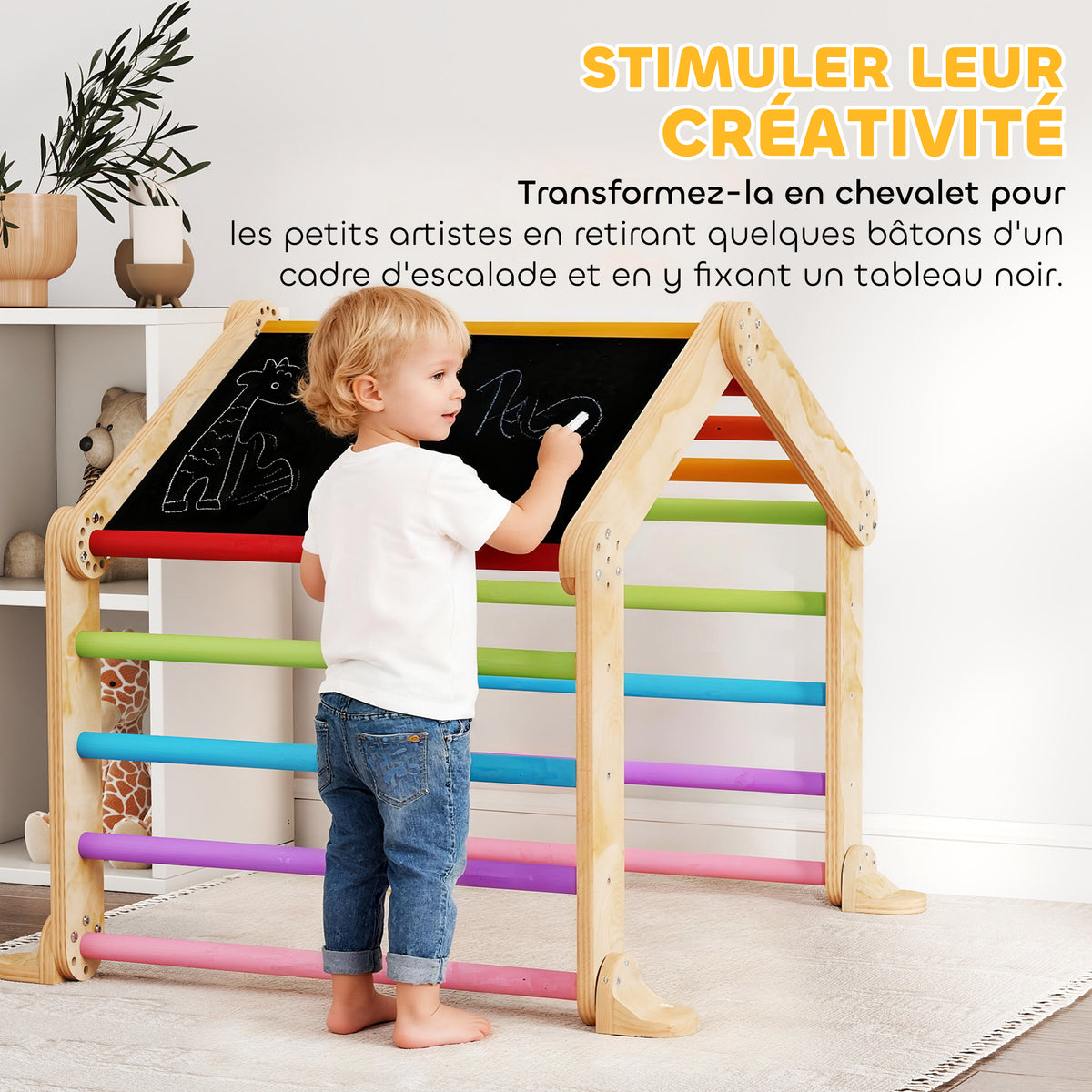 Triangle d'escalade enfant avec rampe réversible toboggan bascule et structure d'escalade multicolore