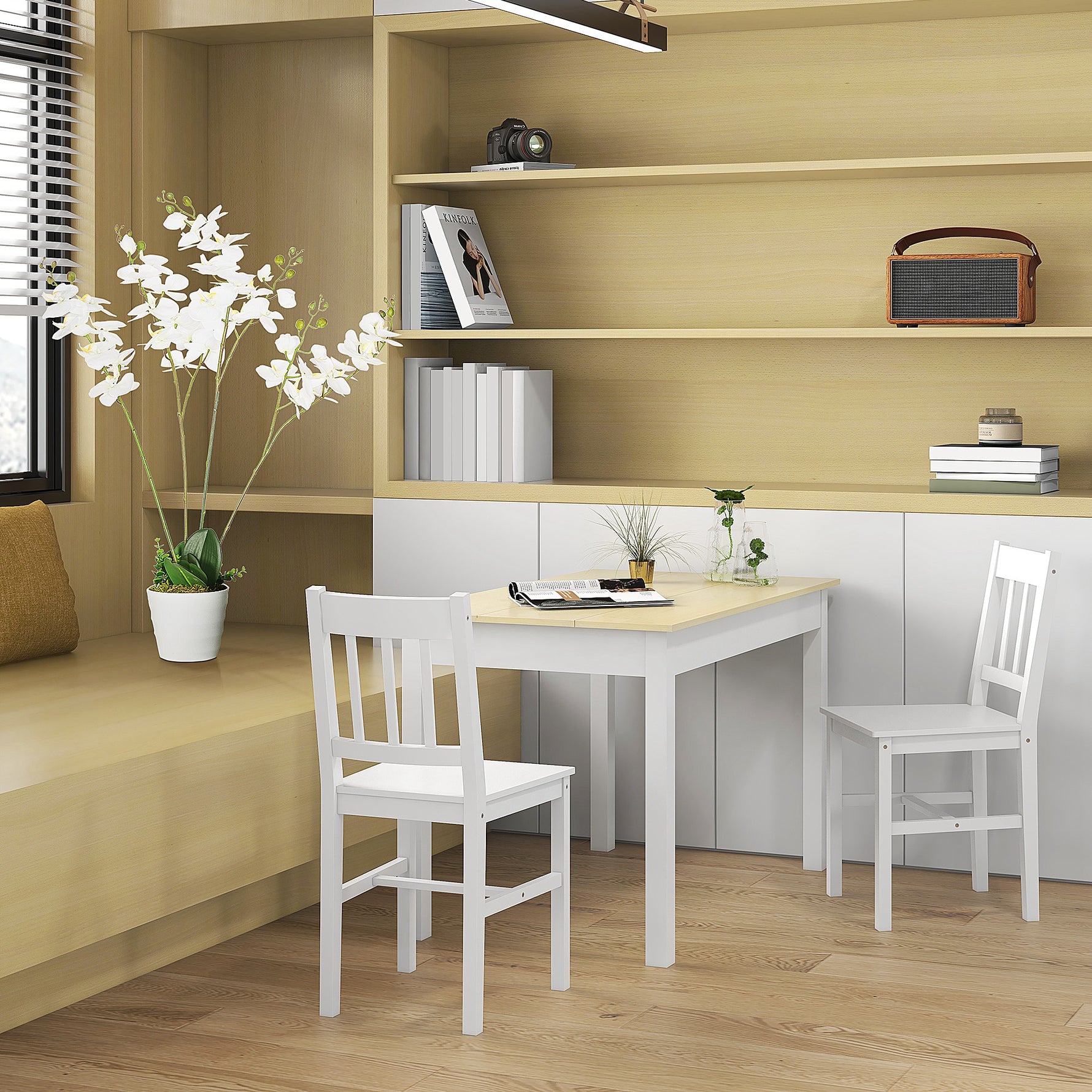 Table de salle à manger design moderne bicolore avec grand plateau 4-6 personnes en bois dim. 119L x 70l x 75H cm