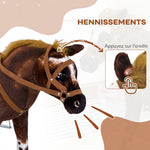 Cheval Debout en Peluche Effets sonores hennissement et Galop Selle étrier rênes 85L x 28l x 60H Marron Blanc