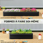 Carré potager de jardin rectangulaire jardinière extérieure 241 x 90,5 x 30 cm tôle d'acier ondulée noir