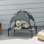 Lit chien sureleve avec parasol, lit de camp chien chat sur pieds tissu Oxford respirant, anti-UV cadre en métal sac de transport inclus couchage extérieur pour chat 161 x 46 x 61 cm gris noir