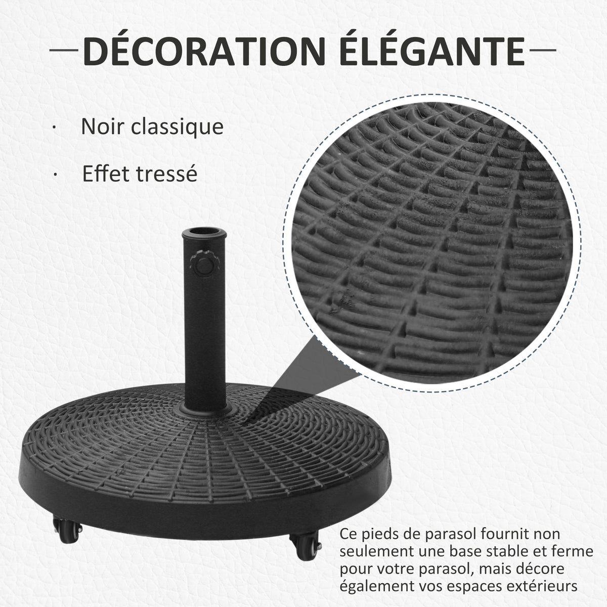 Base para sombrilla con peso neto de 22,7 kg en resina con 4 ruedas - dim. Φ52 x 41H cm - Negro