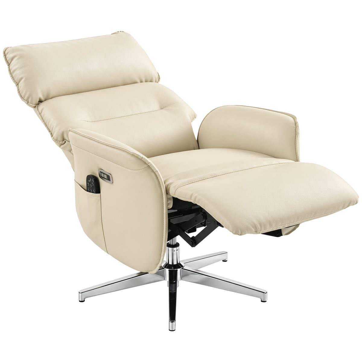 Sillón Relax Eléctrico Giratorio con Masaje y Calefacción, Reclinable de PU, Altura Ajustable, Doble Motor, Crema