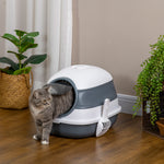 Maison de toilette pour chat pliable porte battante lucarne + pelle fournis 52 x 41 x 38 cm gris blanc