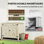 Armoire de jardin en bois, placard de jardin en bois avec étagères et double portes, 110 x 60 x 88,5 cm, bois naturel