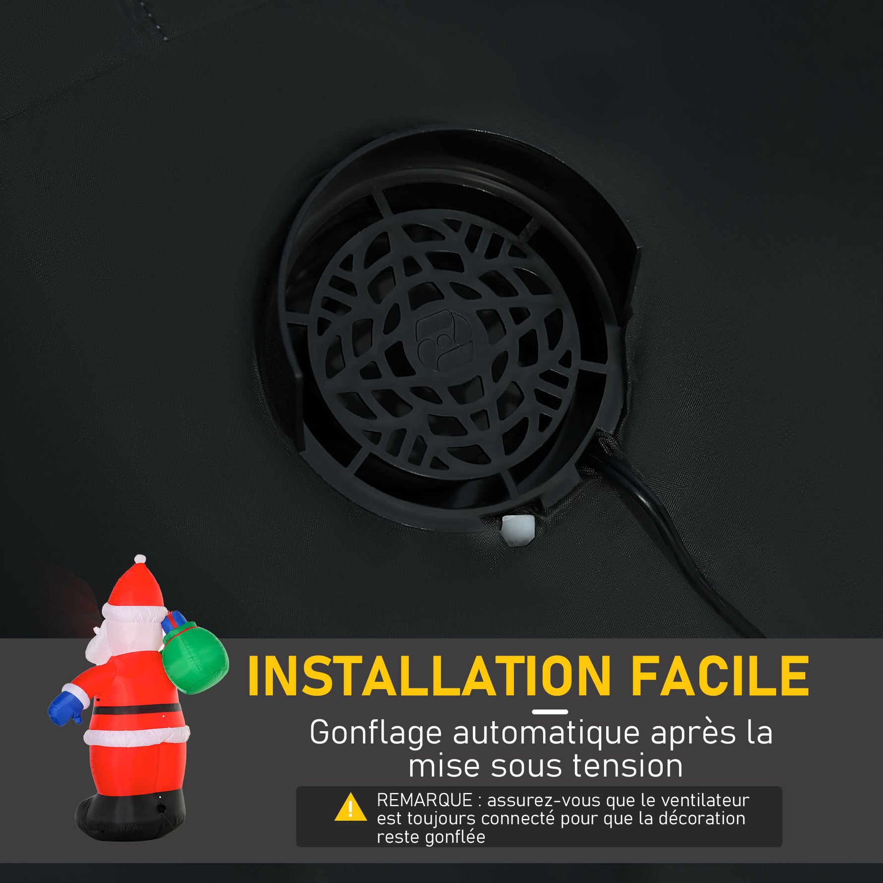 Père Noël Gonflable LED 2,4H m avec hotte Polyester imperméable Rouge