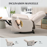 Fauteuil relax massant et chauffant, fauteuil inclinable, dossier réglable manuellement, 85x91x104cm, beige