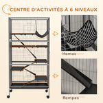 Cage pour rongeurs multifonction 4 plateformes 3 rampes 4 portes dim. 80L x 52l x 159H cm acier gris argenté noir