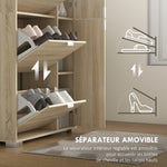 Meuble à chaussures avec 4 abattants, 2 placards et façades miroir pour 16 paires de chaussures, meuble d'entrée