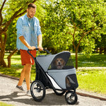 Poussette pour chien 3 roues avec pliage facile, sac de rangement, coussin souple, laisse de sécurité, gris