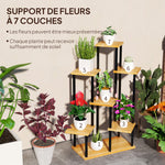 Support à plantes à 7 niveaux pour intérieur et extérieur, étagère plante en acier et bois, bois naturel